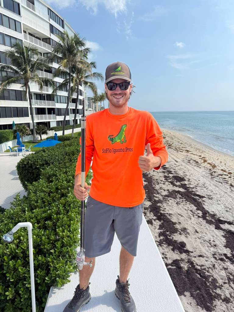 Iguana removal technician at beachfront condo